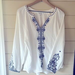 Liverpool Embroidered Off White/Blue Tunic Size L